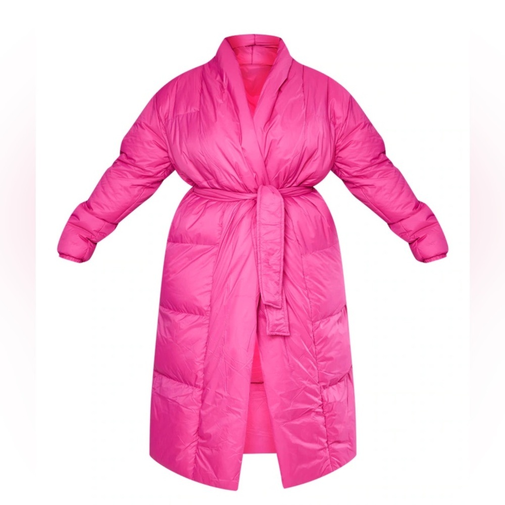 NEW PrettyLittleThings Hot Pink Long Puffer Wrap Coat Size US14/ UK 18
